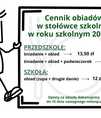 Cennik obiadów w stołówce szkolnej