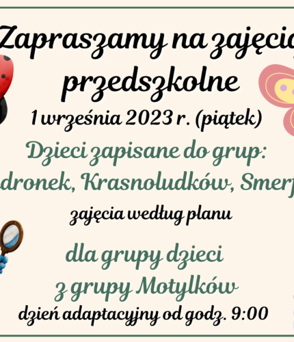 Zapraszamy na zajęcia przedszkolne