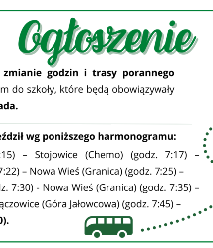 Zmiana godzin i trasy porannego dowozu